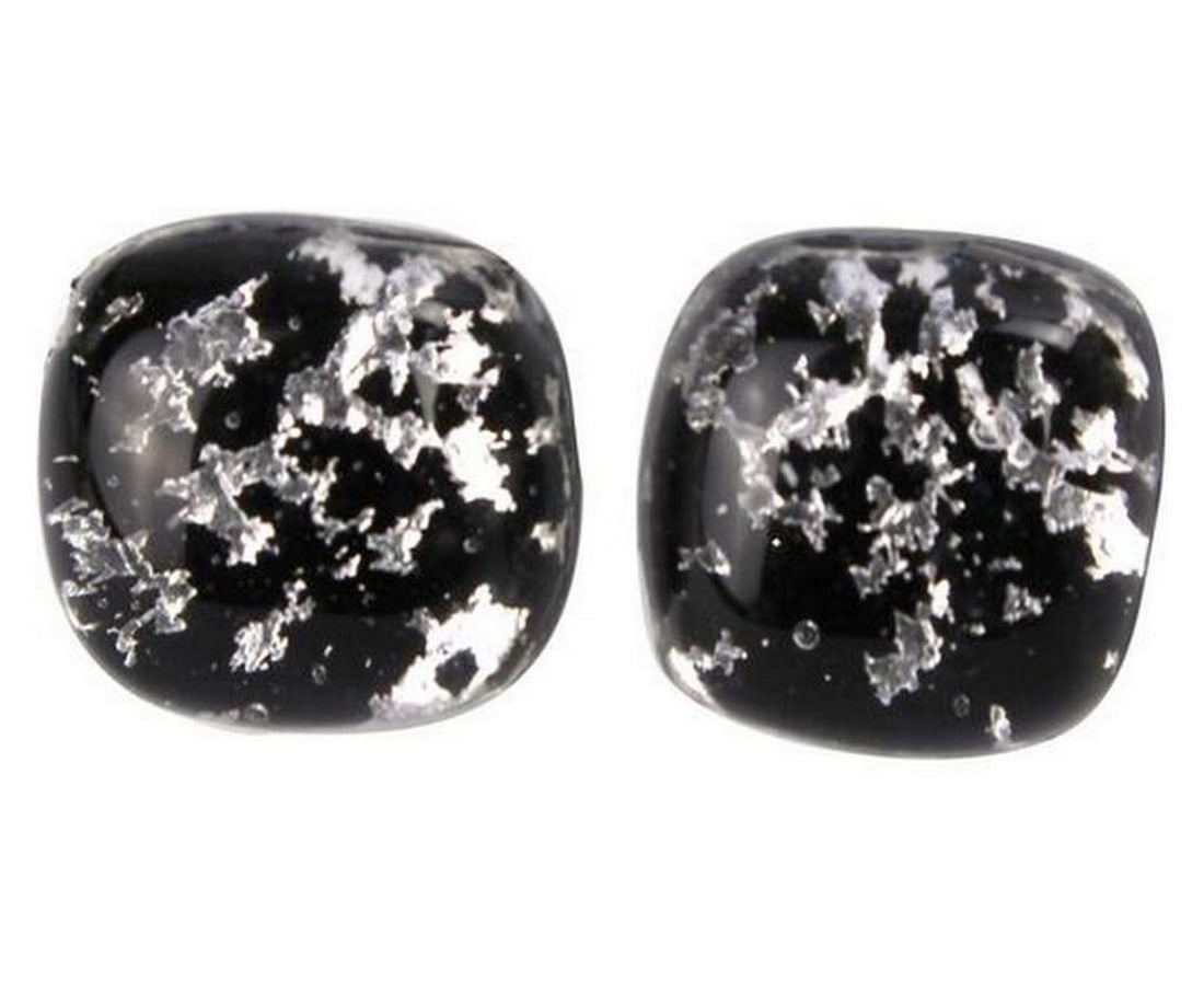 Murano Glass Black Silver Buttons Earrings (1 of 2)