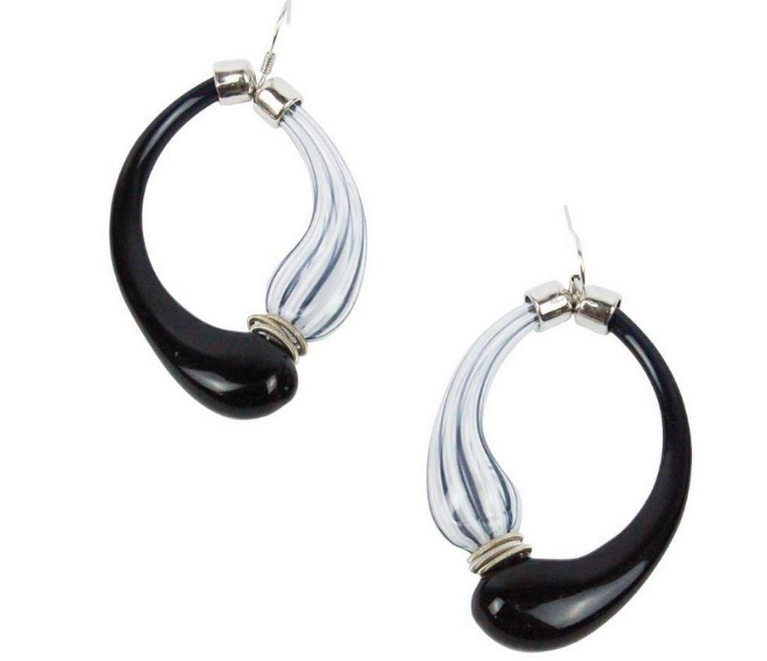 Murano Glass Denise Earrings - White and Black Filigree (1 of 2)