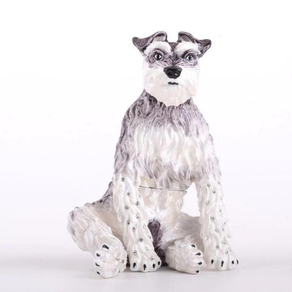 Large Black & White Dog Trinket Box: Large Black & White Dog Trinket Box Enamel Painted Trinket Box Decorated with Austrian Crystals Plated with 24K Gold or 925 Silver. Each crystal is handpicked and artistically placed on each piece