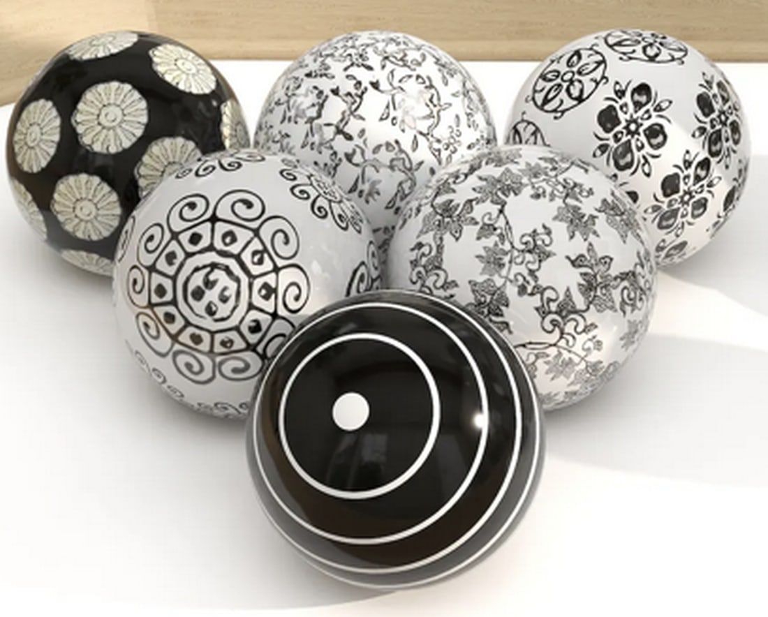 6 Patterned Black and White Decorative Balls - 3