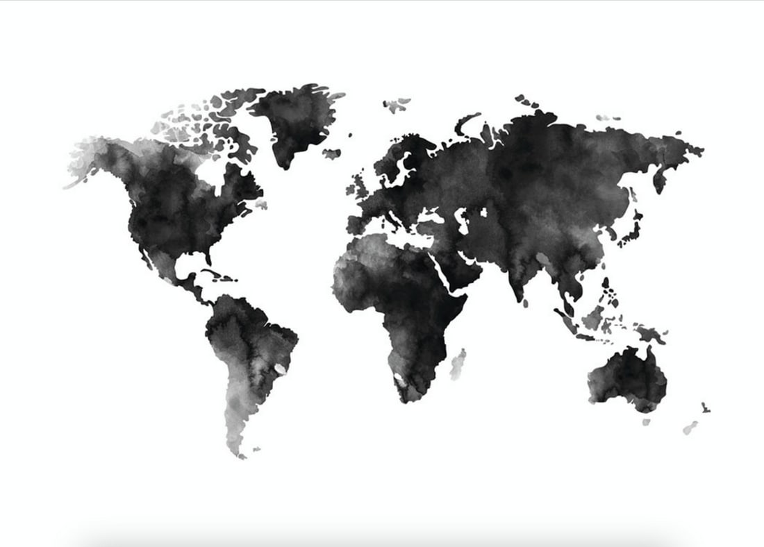 Black & White Watercolour World Map Poster Print (1 of 1)