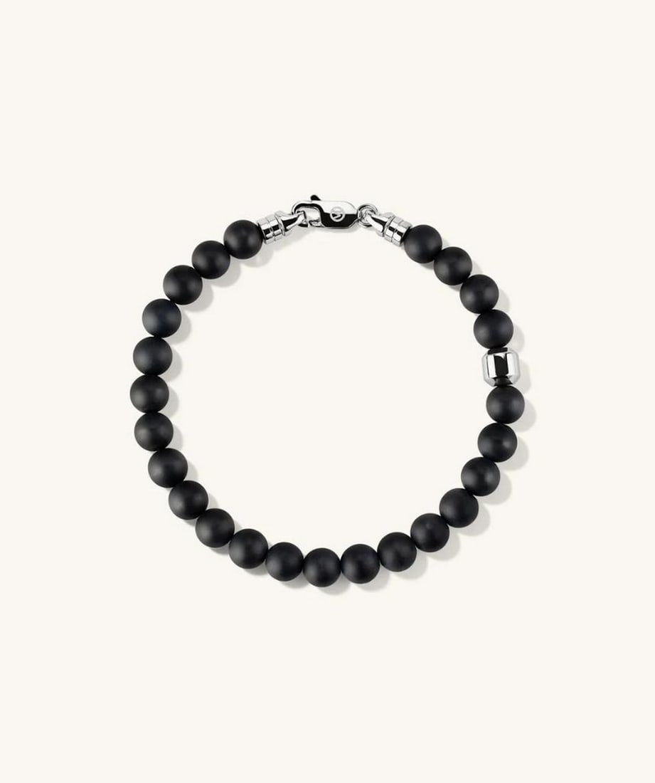 Smooth 6mm Black Agate Bead Bracelet: Smooth 6mm Black Agate Bead Bracelet Elevate your everyday style with this beaded bracelet, expertly handcrafted in 925 sterling silver—a lightweight, highly durable metal made of 92.5% pure silver,