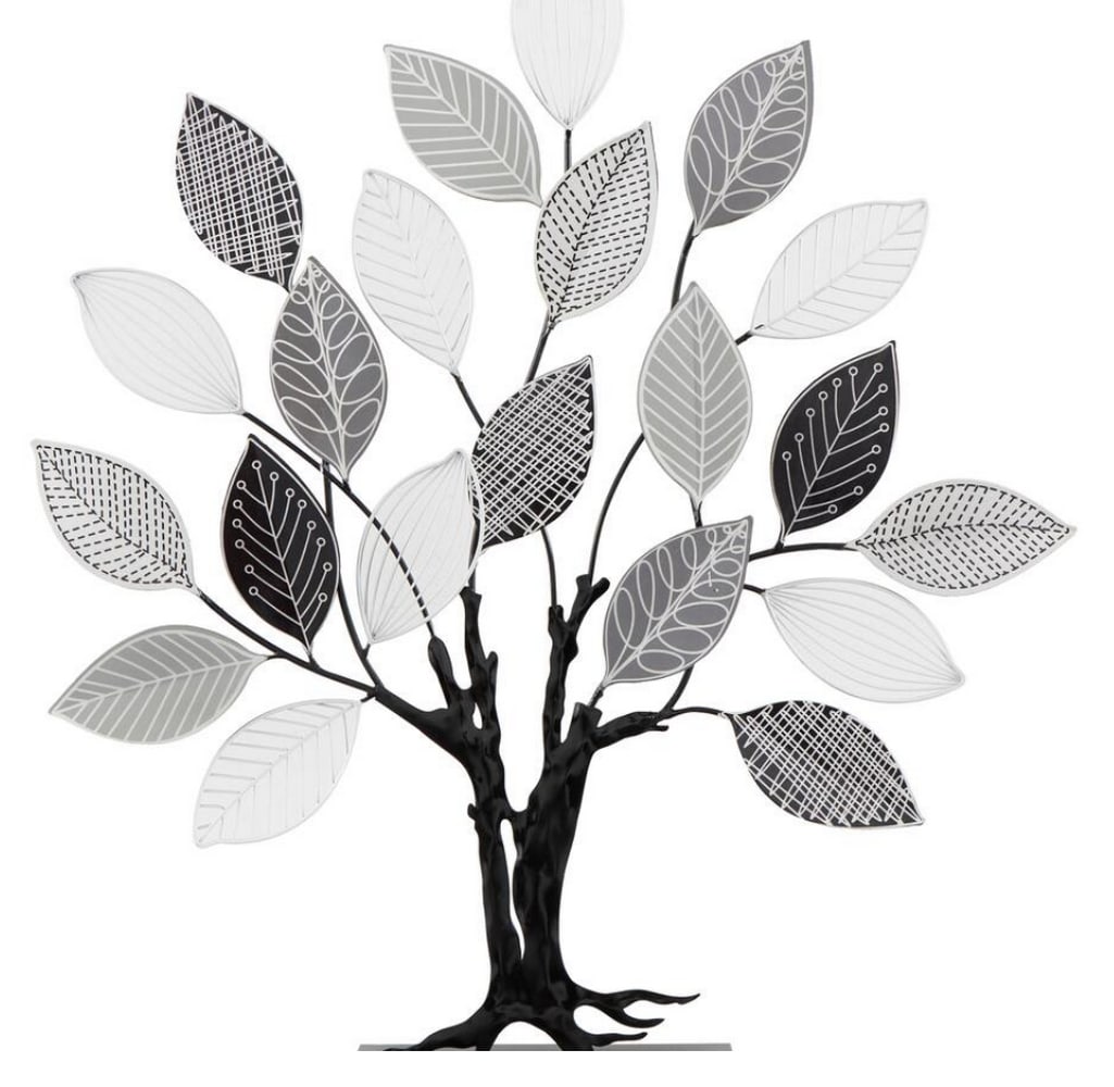 Black and White Metal Tree Sculpture: Black and White Metal Tree Sculpture To style this metal tree decor place it on a shelf, mantel, or console table to infuse a sense of artistic flair into your home. Designed with felt or rubber