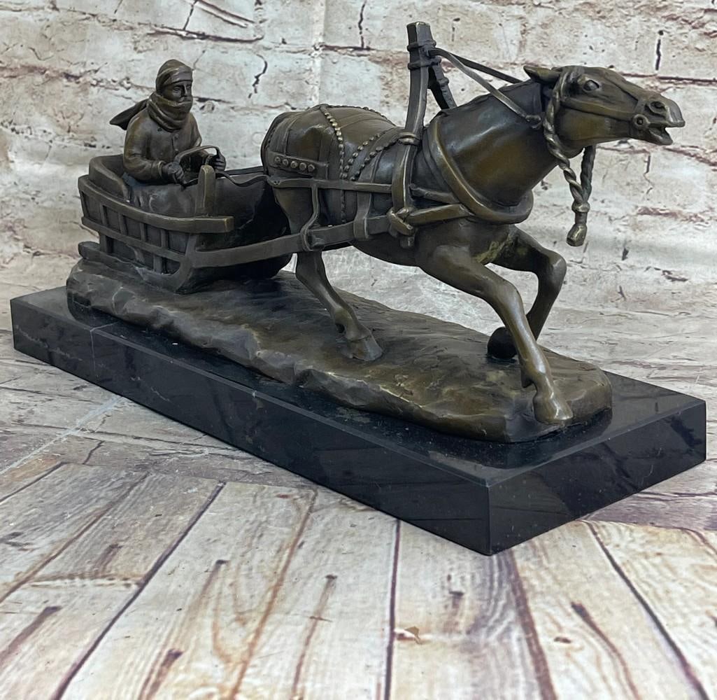 Large Horse-Drawn Sleigh Bronze Sculpture – 15" x 8" (1 of 6)