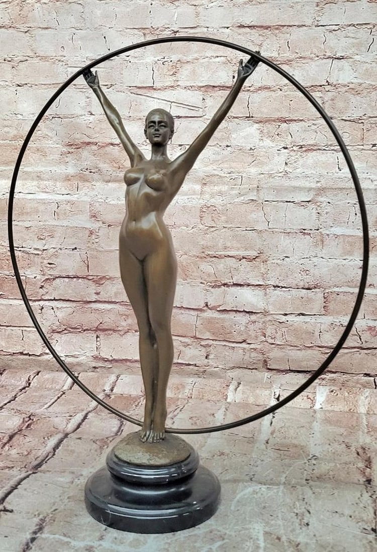 Cesaro Original Art Nouveau Gymnast Bronze Sculpture - 17.5" x 15": Cesaro Original Art Nouveau Gymnast Bronze Sculpture - 17.5" x 15" This original bronze sculpture depicts a gymnast performing with a hoop, capturing elegance, poise, and graceful athleticism.