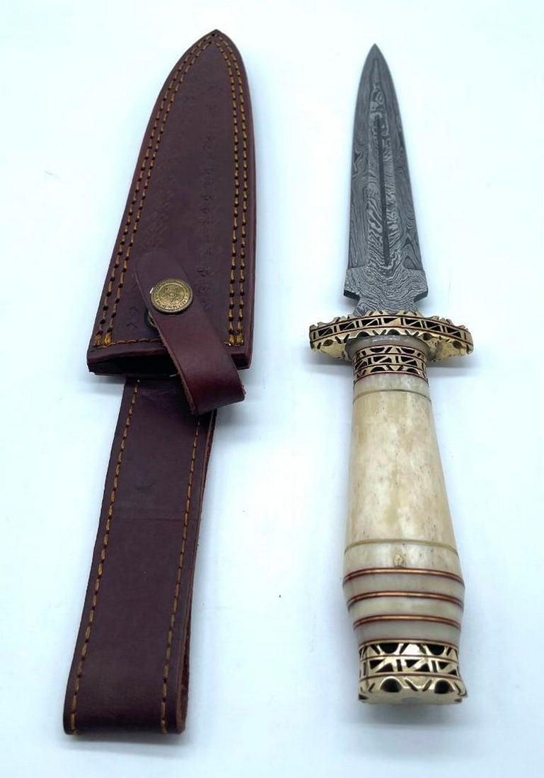 Bone Handled Damascus Shiv Point Dagger (1 of 3)