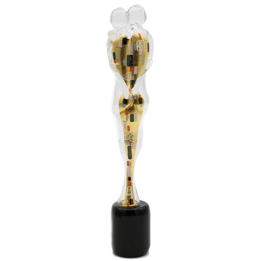 Klimt-Inspired Crystal Lovers Sculpture in Murano Glass: Klimt-Inspired Crystal Lovers Sculpture in Murano Glass This exquisite lovers bust sculpture is handcrafted using the warm glass modeling technique, with a surface hand-painted and embellished in gold