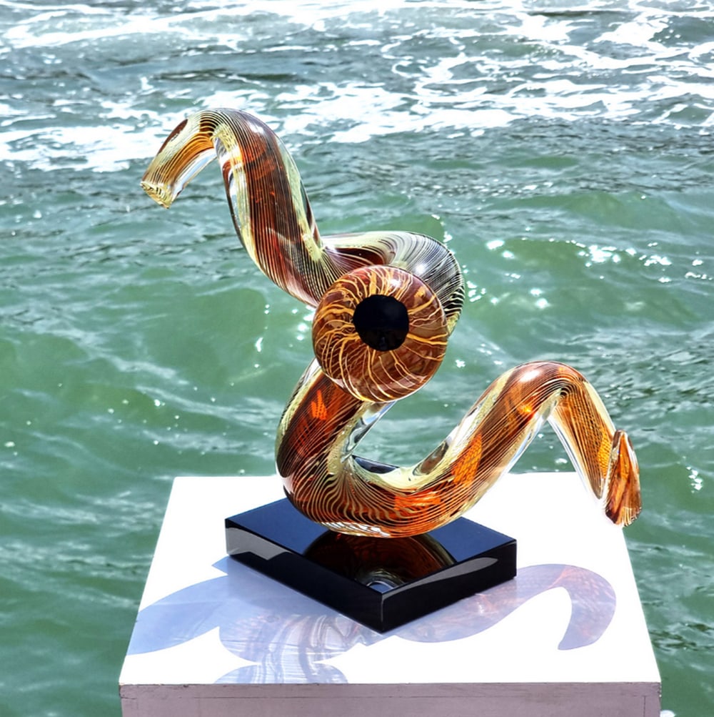 Murano Glass Eye Sculpture - Submerged Technique: Murano Glass Eye Sculpture - Submerged Technique This abstract sculpture, inspired by the imagination of the glass master, combines vivid colors and impressive dimensions, making it a striking additio