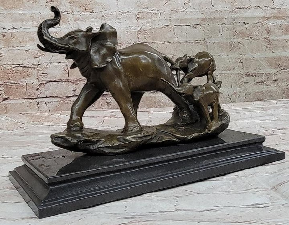 Mother Affection: Original Bronze Elephant Sculpture Celebrating Family Bond - 8" x 11.5": Mother Affection: Original Bronze Elephant Sculpture Celebrating Family Bond - 8" x 11.5" Immerse yourself in the tender bond of a mother's love with our extraordinary bronze sculpture, ti