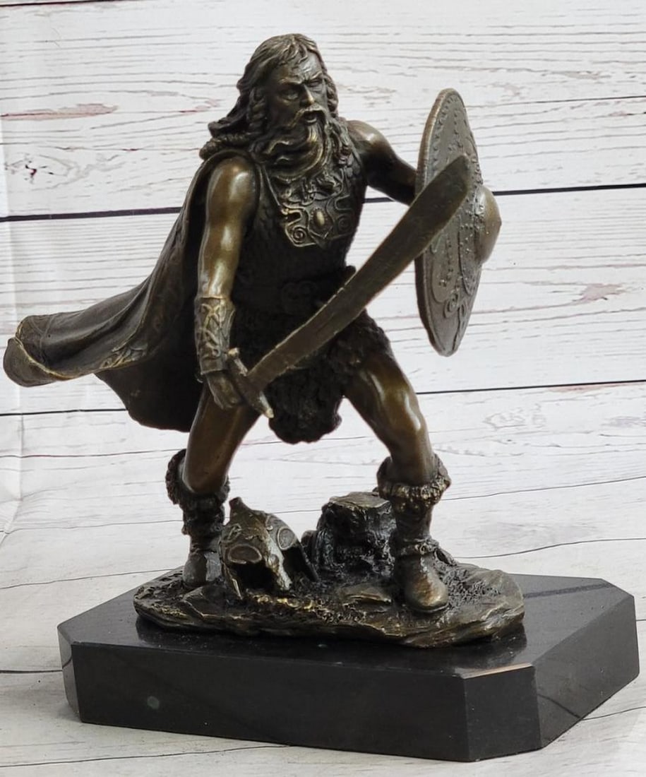 European Warrior in Battle-Ready Stance Original Bronze Sculpture Signed by Kamiko - 9" x 7": European Warrior in Battle-Ready Stance Original Bronze Sculpture Signed by Kamiko - 9" x 7" Capturing a powerful and imposing stance, this European warrior sculpture by Kamiko depicts a momen