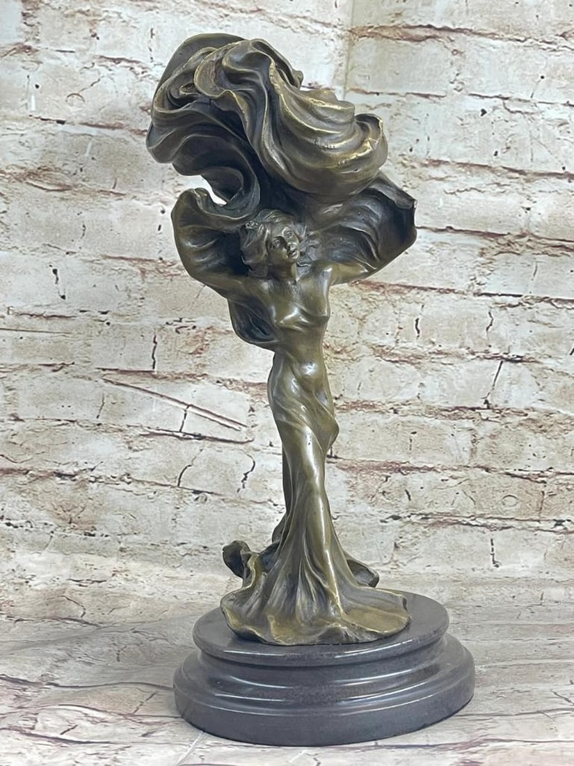 Bronze Nude Girl with Dark Cloud Sculpture by Milo - 15" x 7": Bronze Nude Girl with Dark Cloud Sculpture by Milo - 15" x 7" This conceptual bronze sculpture by Milo depicts a nude girl standing beneath a hovering dark cloud, her intense gaze fixed ahead.