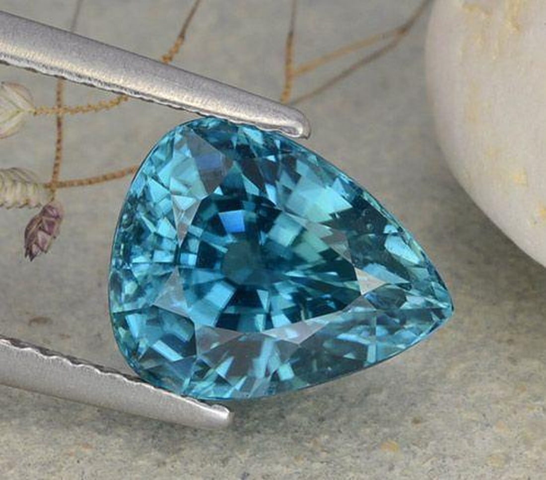 4.54ct Pear Cut Prussian Blue Zircon (1 of 2)