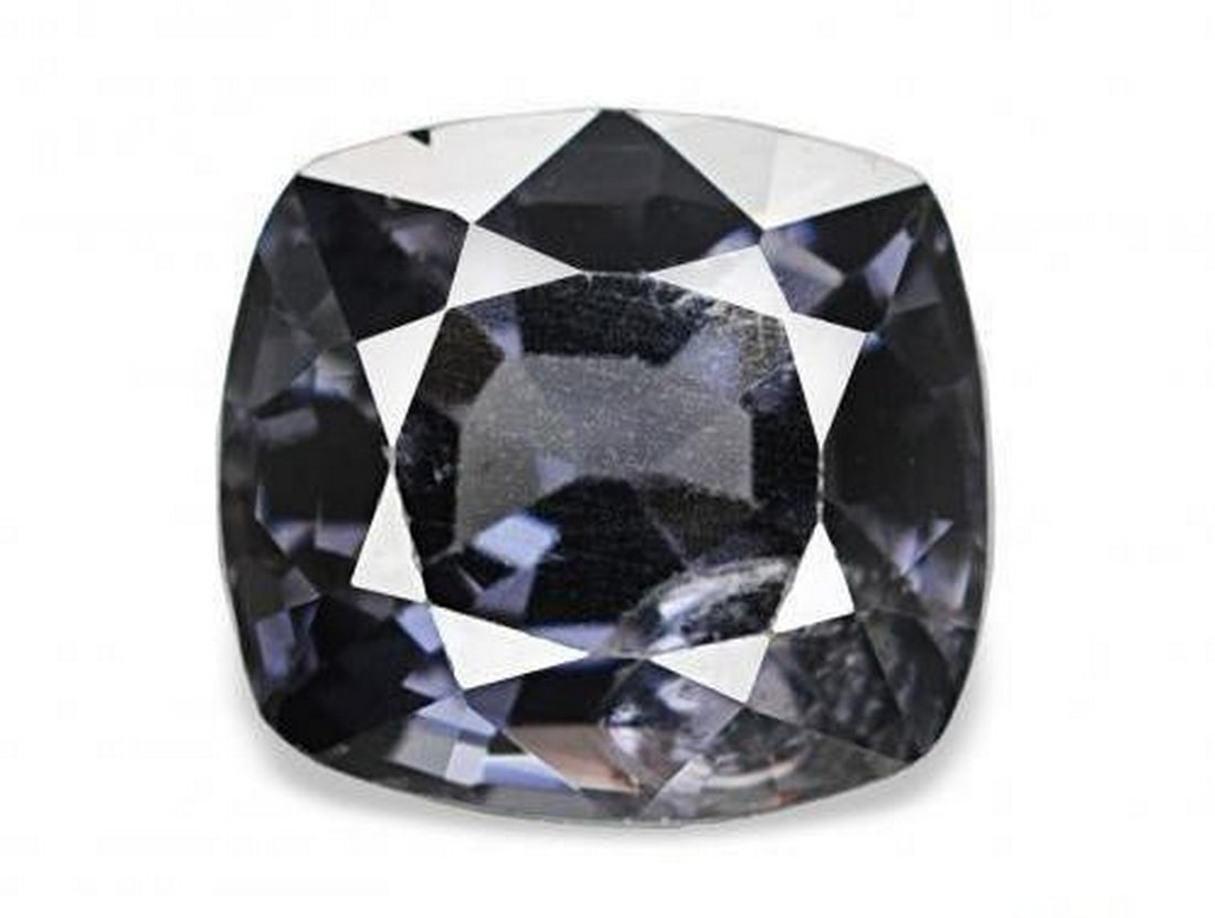 1.57ct Cushion Cut Natural Dark Silver Spinel Gemstone: 1.57ct Cushion Cut Natural Dark Silver Spinel Gemstone This 1.57ct natural spinel from Tanzania features a refined cushion cut and a deep dark silver hue with excellent brilliance. With very slight in