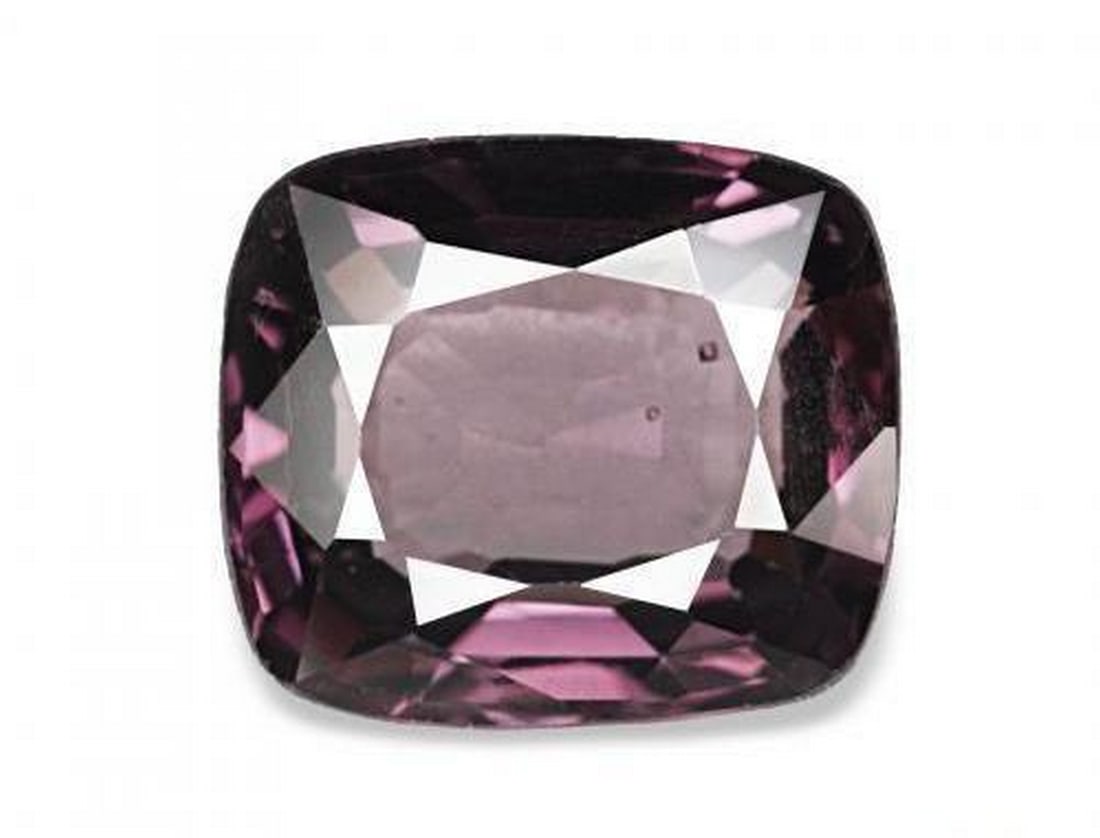 1.76ct Cushion Cut Natural Dark Purple Spinel Gemstone: 1.76ct Cushion Cut Natural Dark Purple Spinel Gemstone This 1.76ct natural spinel from Tanzania showcases a rich dark purple hue and a refined cushion cut that enhances its brilliance. With very sligh