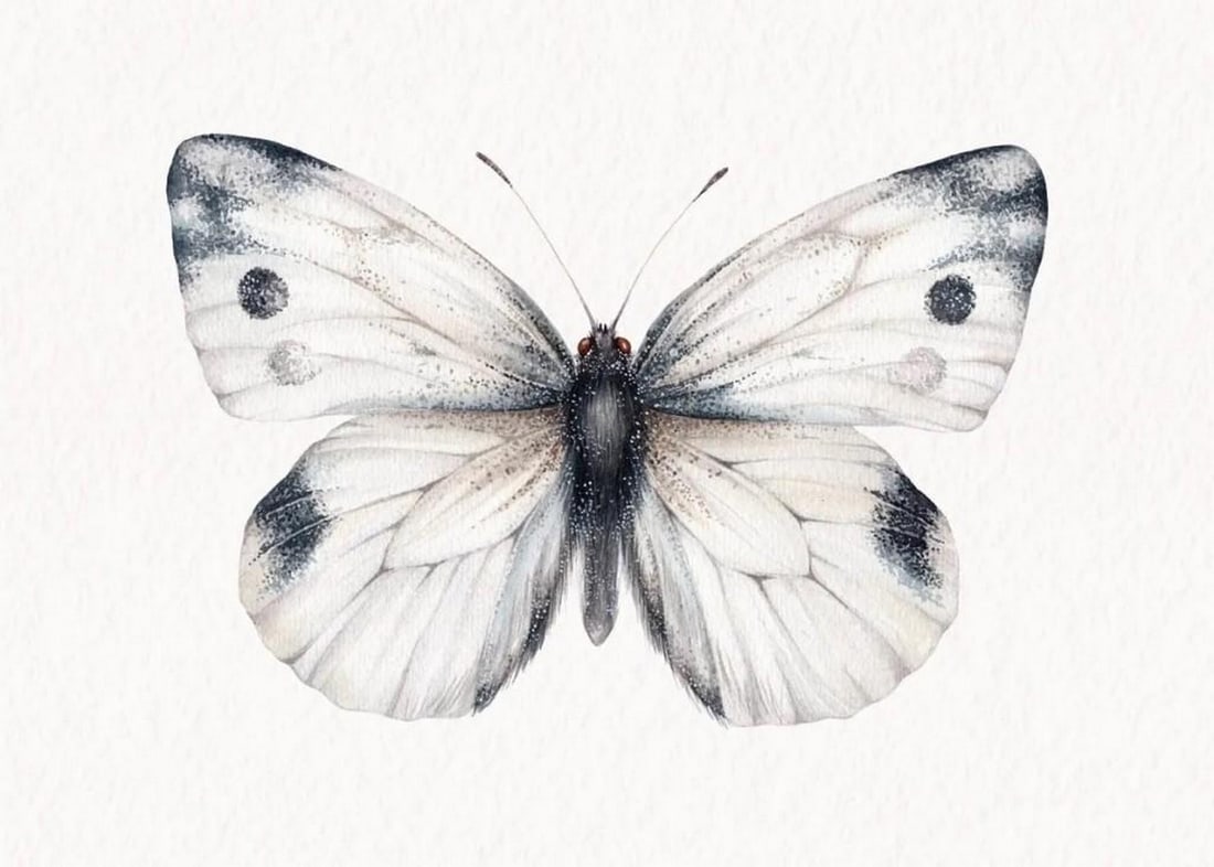 Cabbage White Butterfly Watercolor Replica Print (1 of 1)