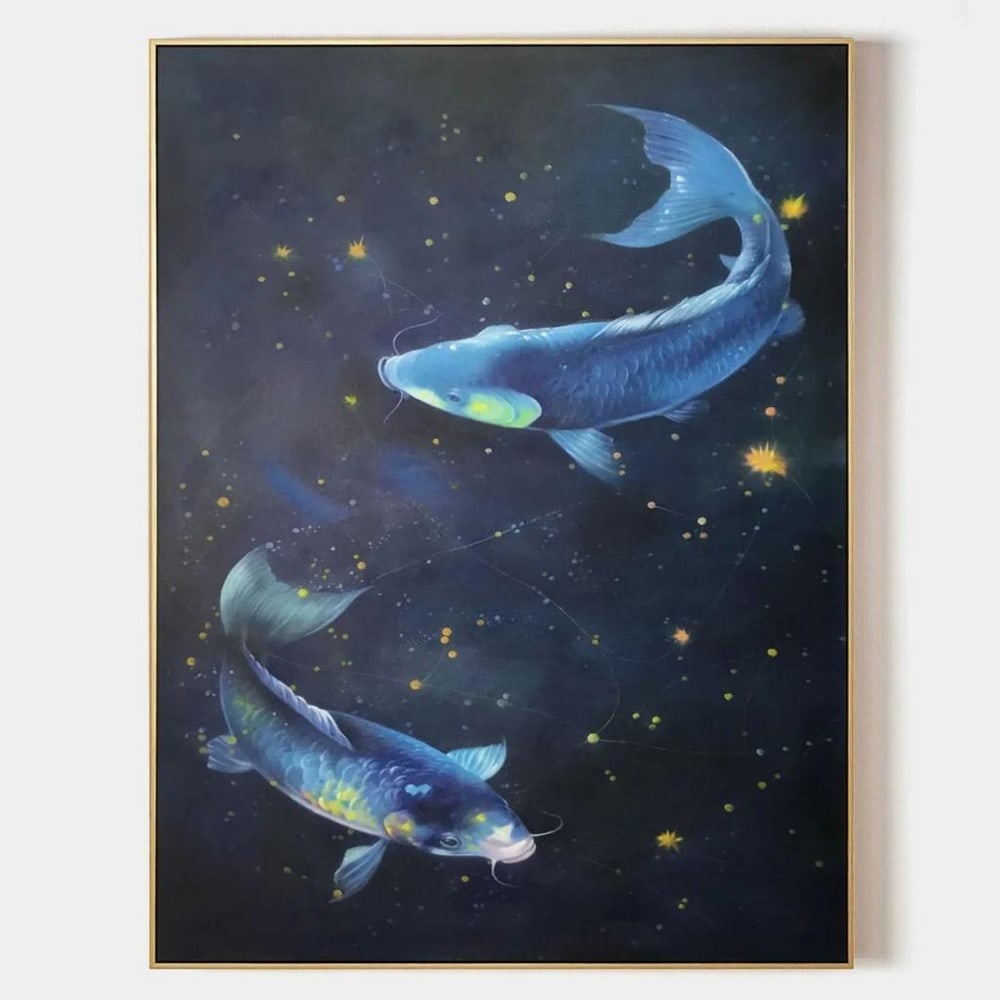 Celestial Koi Dream Surreal Space-Themed Oil Canvas Painting (1 of 2)