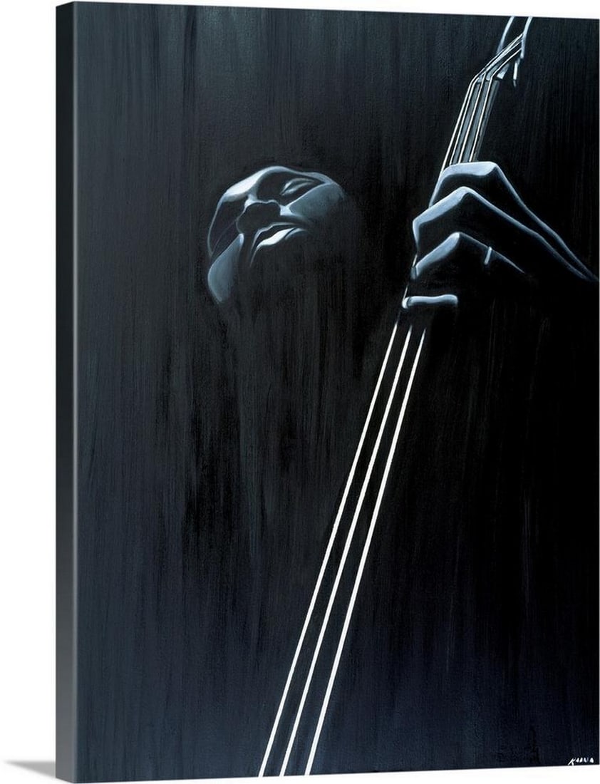 In a Groove Canvas Reproduction Print: In a Groove Canvas Reproduction Print Bring rhythm and soulful expression to your space with *In a Groove* by Kaaria Mucherera. This striking contemporary artwork features a close-up portrait of a man