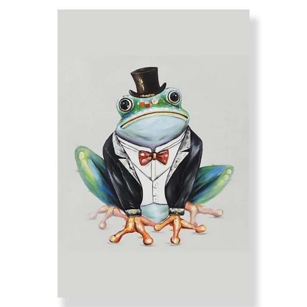 Gentleman of the Pond Picture: Gentleman of the Pond Picture In this delightful image, a frog sports a stylish tuxedo, exuding charm and sophistication. With its tiny bow tie and polished look, this dapper amphibian is ready for a