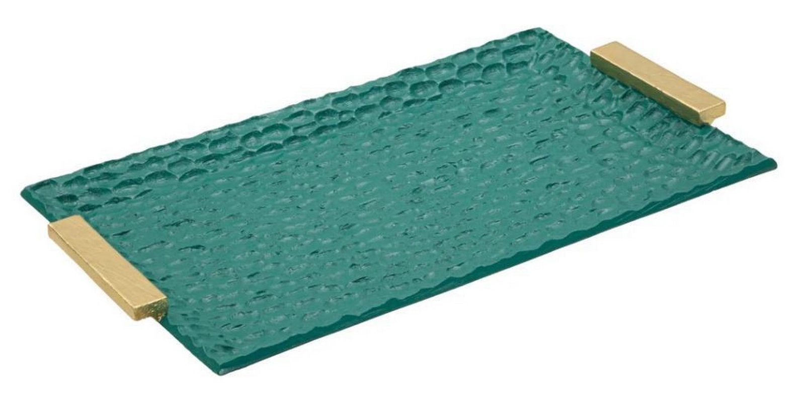 Chic Green Textured Serving Tray: Chic Green Textured Serving Tray This decorative tray blends elegance and practicality with its refined design. Crafted from durable polyresin, it features a textured green surface with gold accents,