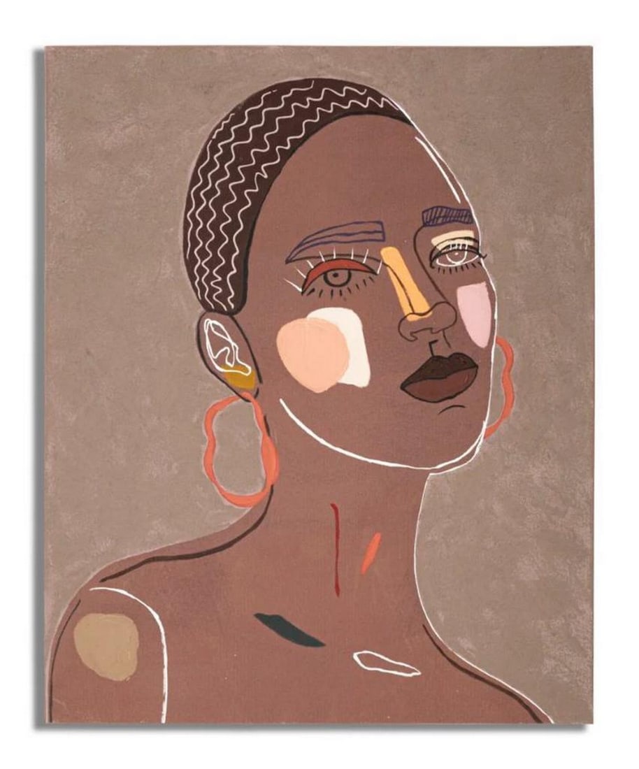 Tribal Elegance – Modern Canvas Portrait of a Woman: Tribal Elegance – Modern Canvas Portrait of a Woman Celebrate strength, beauty, and cultural depth with this striking modern canvas artwork. Featuring a stylized portrait of a woman adorned in bold,