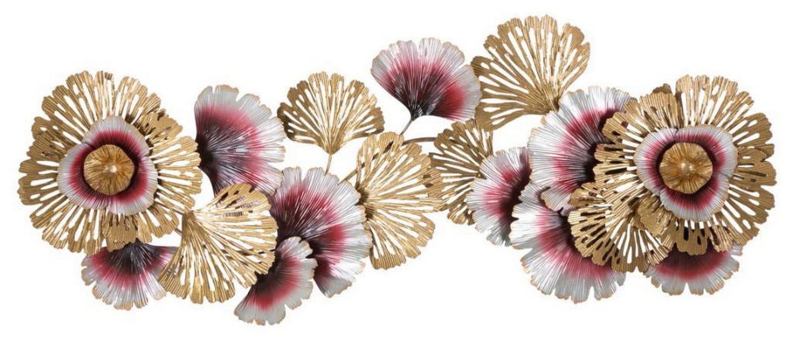 Golden, Red, and Silver Floral Metal Wall Art – 3D Decorative Panel: Golden, Red, and Silver Floral Metal Wall Art – 3D Decorative Panel Transform your space with this striking metal wall decor featuring a dynamic floral design in golden, red, and silver tones. Craft