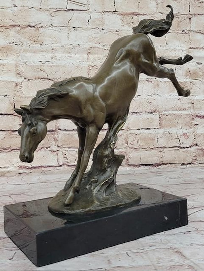 Dynamic Freedom - Original Bronze Horse Sculpture Signed by Milo on Marble Base - 13.5" x 14": Dynamic Freedom - Original Bronze Horse Sculpture Signed by Milo on Marble Base - 13.5" x 14" Experience the untamed spirit of the wild with this modern horse sculpture titled "Dynamic Fre