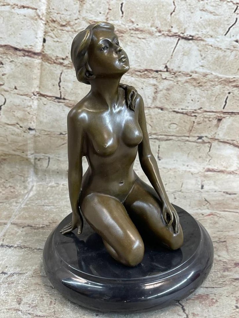 Eternal Temptation Submissive Female Kneeling in Allure Original Bronze Art Sculpture - 8.5" x 6": Eternal Temptation Submissive Female Kneeling in Allure Original Bronze Art Sculpture - 8.5" x 6" Introducing a captivating bronze sculpture portraying a woman in a state of enchanting allure 