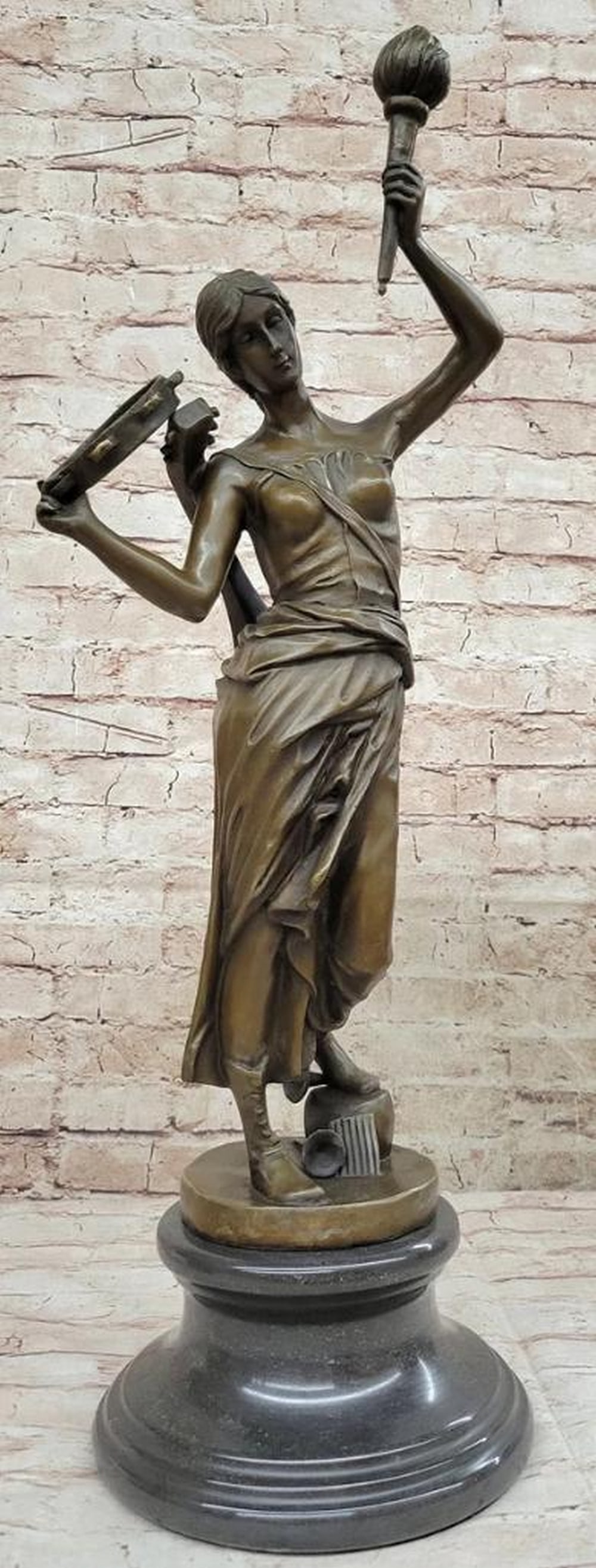Milo's Signed Original Bronze Sculpture: Young Girl Playing Tambourine - 24" x 8.5": Milo's Signed Original Bronze Sculpture: Young Girl Playing Tambourine - 24" x 8.5" Immerse yourself in the unparalleled artistry of Milo with this captivating bronze sculpture featuring a