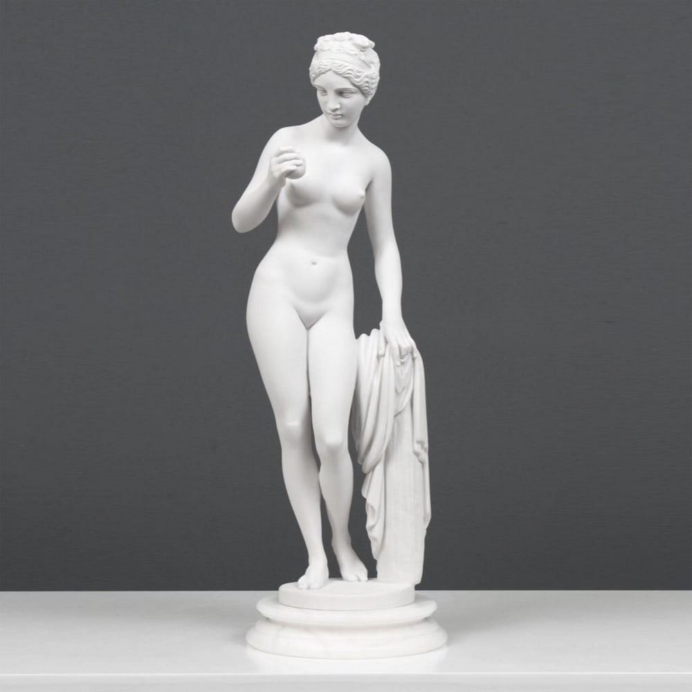 Bertel Thorvalden Inspired "Venus With The Apple" Formed White Carrara Marble Sculpture - (8.8lbs) (1 of 3)