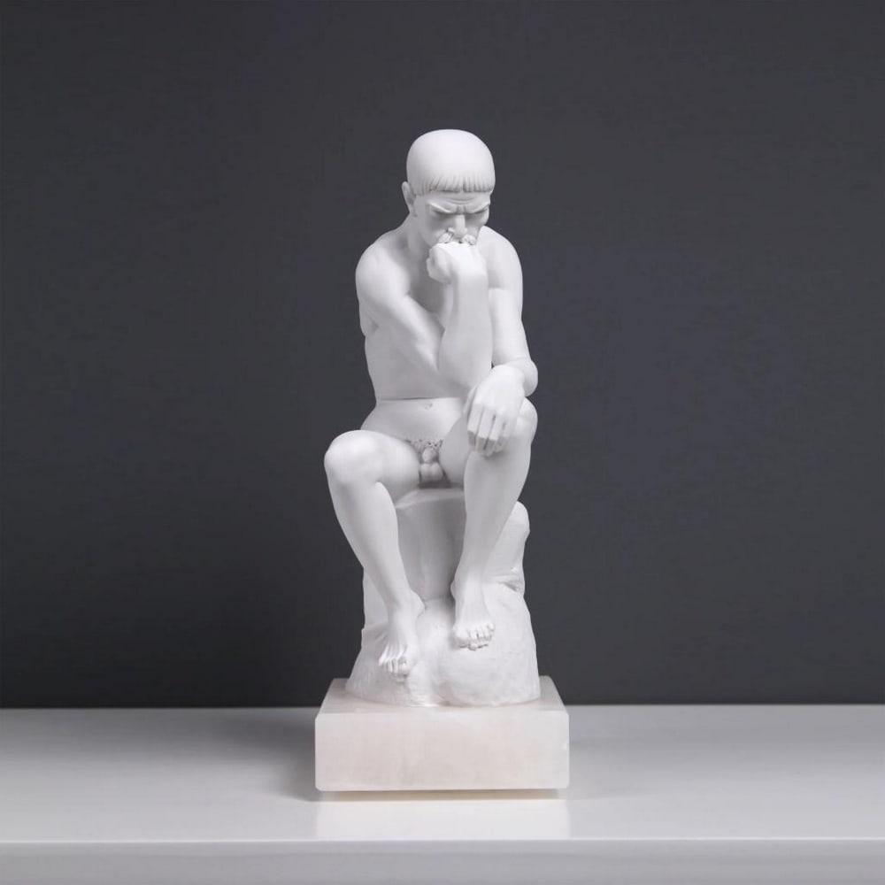 White Carrara Marble The Thinker Inspired Statue - (4.8lbs): White Carrara Marble The Thinker Inspired Statue - (4.8lbs) Introducing our exquisite White Carrara Marble "Reflective Contemplation: The Thinker Inspired Statue," weighing 4.8lbs. Meticulousl