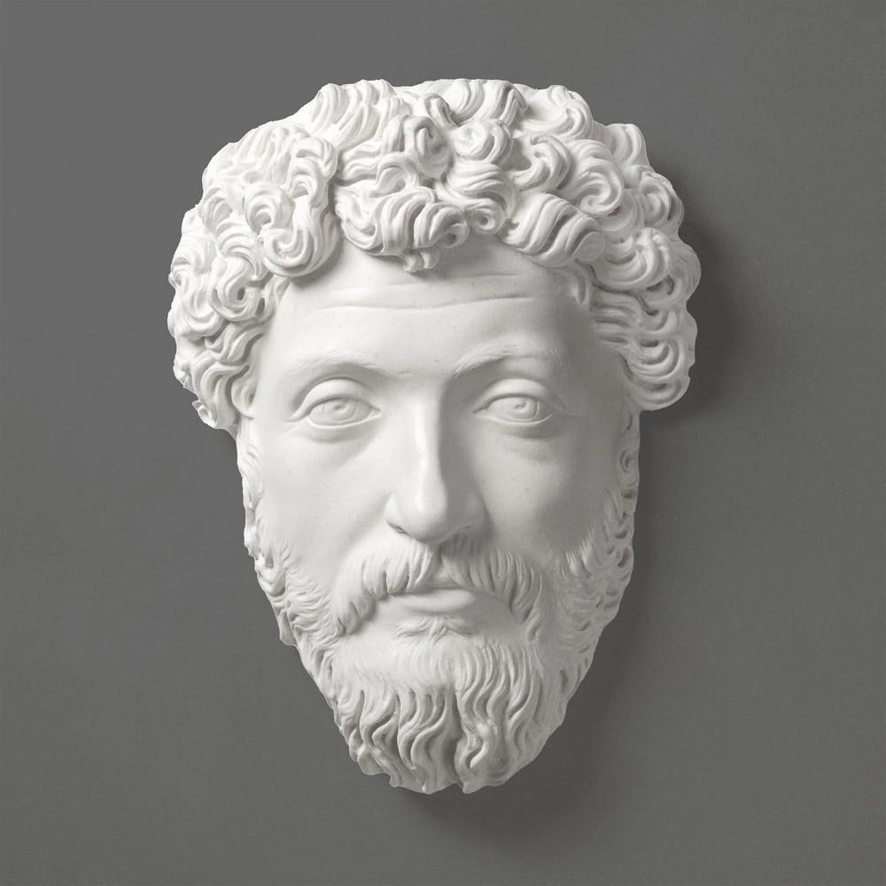 Marcus Aurelius Wall Sculpture - Classical Portrait in Carrara Marble Blend: Marcus Aurelius Wall Sculpture - Classical Portrait in Carrara Marble Blend Bring ancient wisdom and timeless strength to your space with this striking wall sculpture of Roman Emperor Marcus Aurelius.