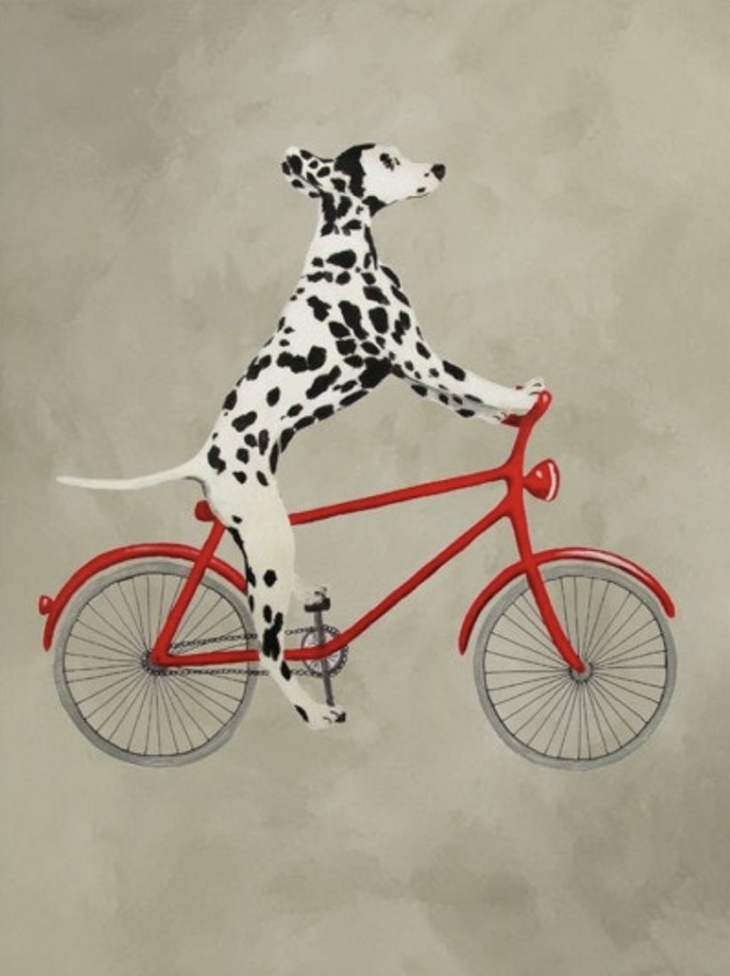 Dalmatian Riding Red Bike Canvas Reproduction (1 of 1)