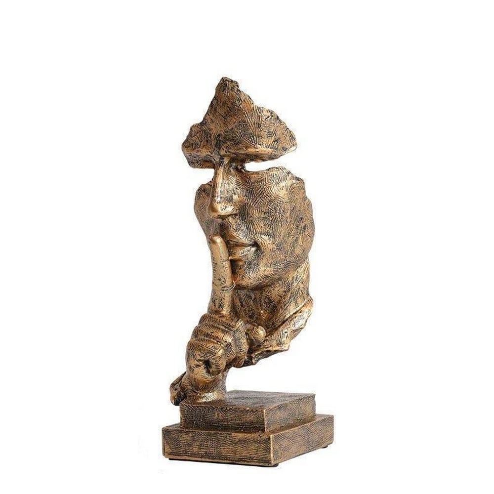 Sculpted Gold Quiet Down Visage Artwork - 10" x 3.5": Sculpted Gold Quiet Down Visage Artwork - 10" x 3.5" Introducing our Sculpted Gold "Quiet Down" Visage Artwork, a truly enchanting piece measuring 10 inches by 3.5 inches. This meticul