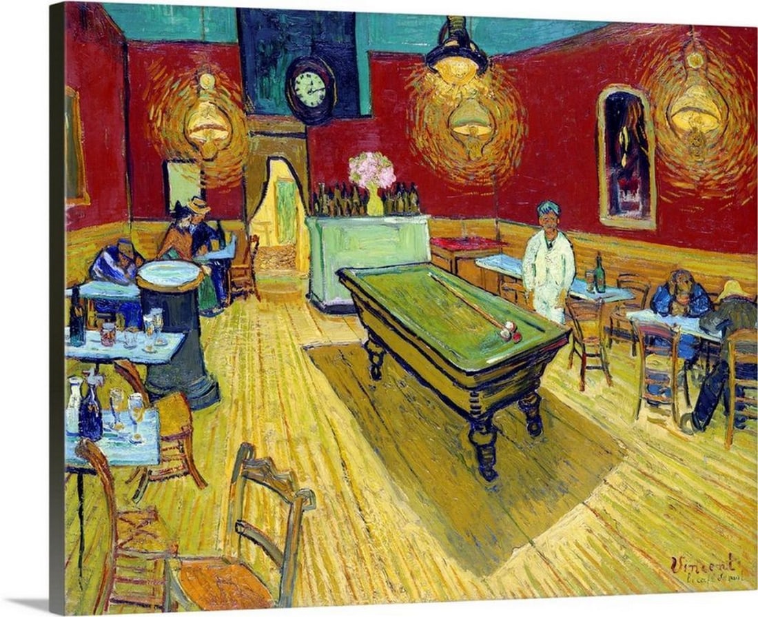 The Night Café Wall Art by Vincent van Gogh Canvas Reproduction - 20" x 24": The Night Café Wall Art by Vincent van Gogh Canvas Reproduction - 20" x 24" Vincent van Gogh is one of Western art's most iconic figures, known for his bold colors, expressive brushwork,
