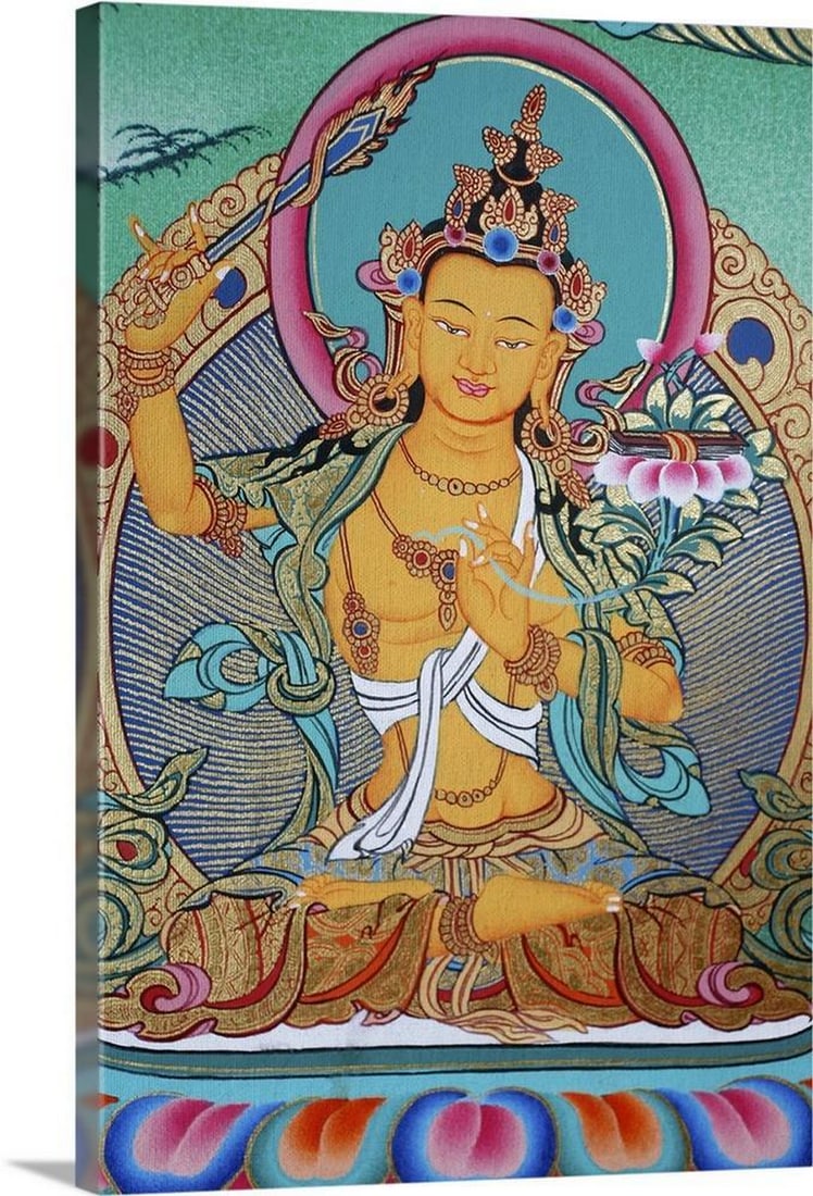 Manjushri Divinity of Knowledge Canvas Reproduction: Manjushri Divinity of Knowledge Canvas Reproduction Size: Width: 16 inches, Height: 24 inches View photos for further details.