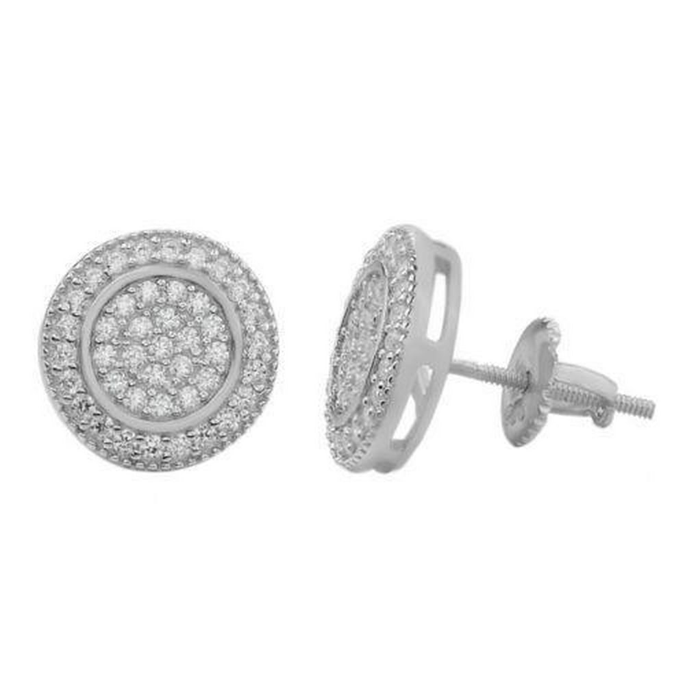 Solid 925 Men's CZ Round Screw Back Stud Earrings - 2