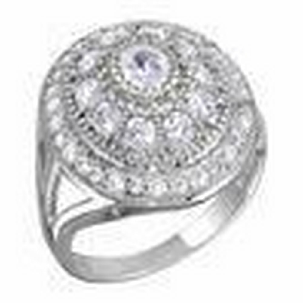 Sterling Silver Rhodium Finish Oval Waterfall Halo Ring With Triple Split Shank (1 of 2)