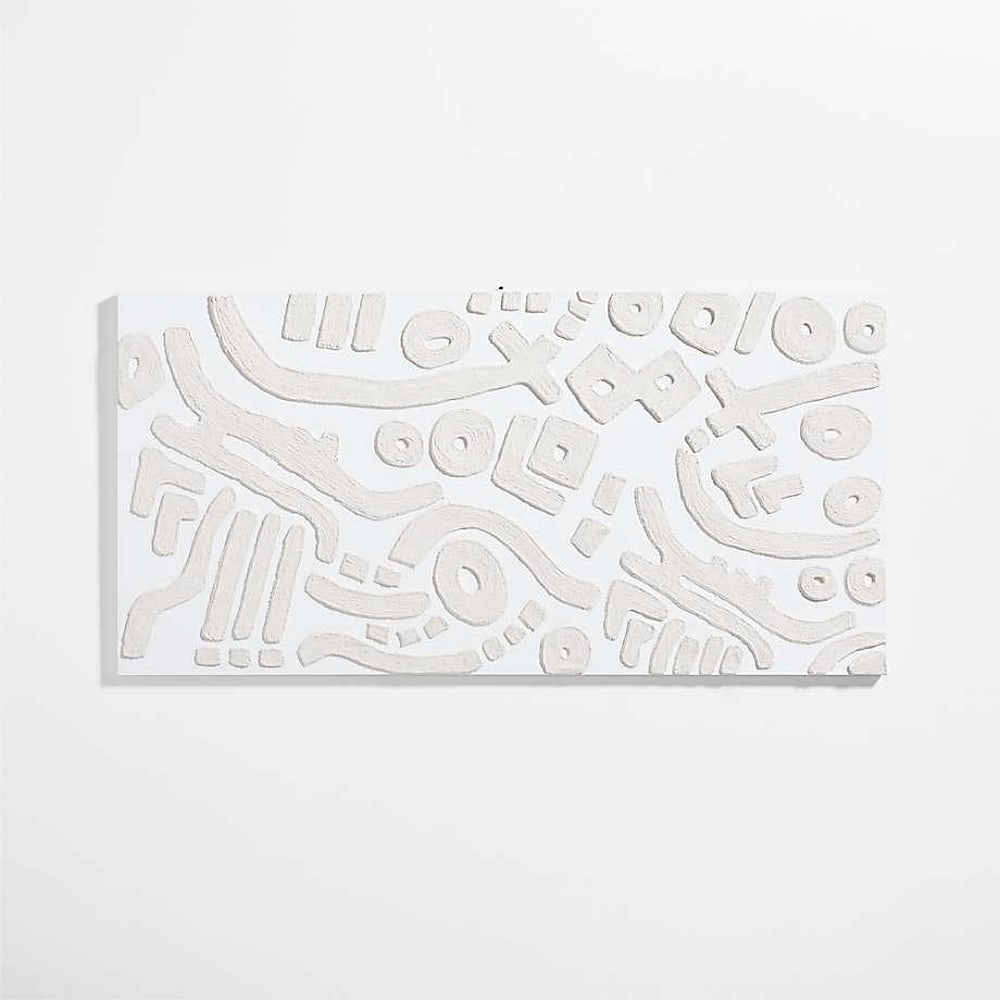 White Abstract Hand-Painted Wall Art by Lisa Whittington: Shout at the River - 36" x 72": White Abstract Hand-Painted Wall Art by Lisa Whittington: Shout at the River - 36" x 72" "Shout at the River" graces the wall with dynamic depth, featuring a gathering of dimensional w