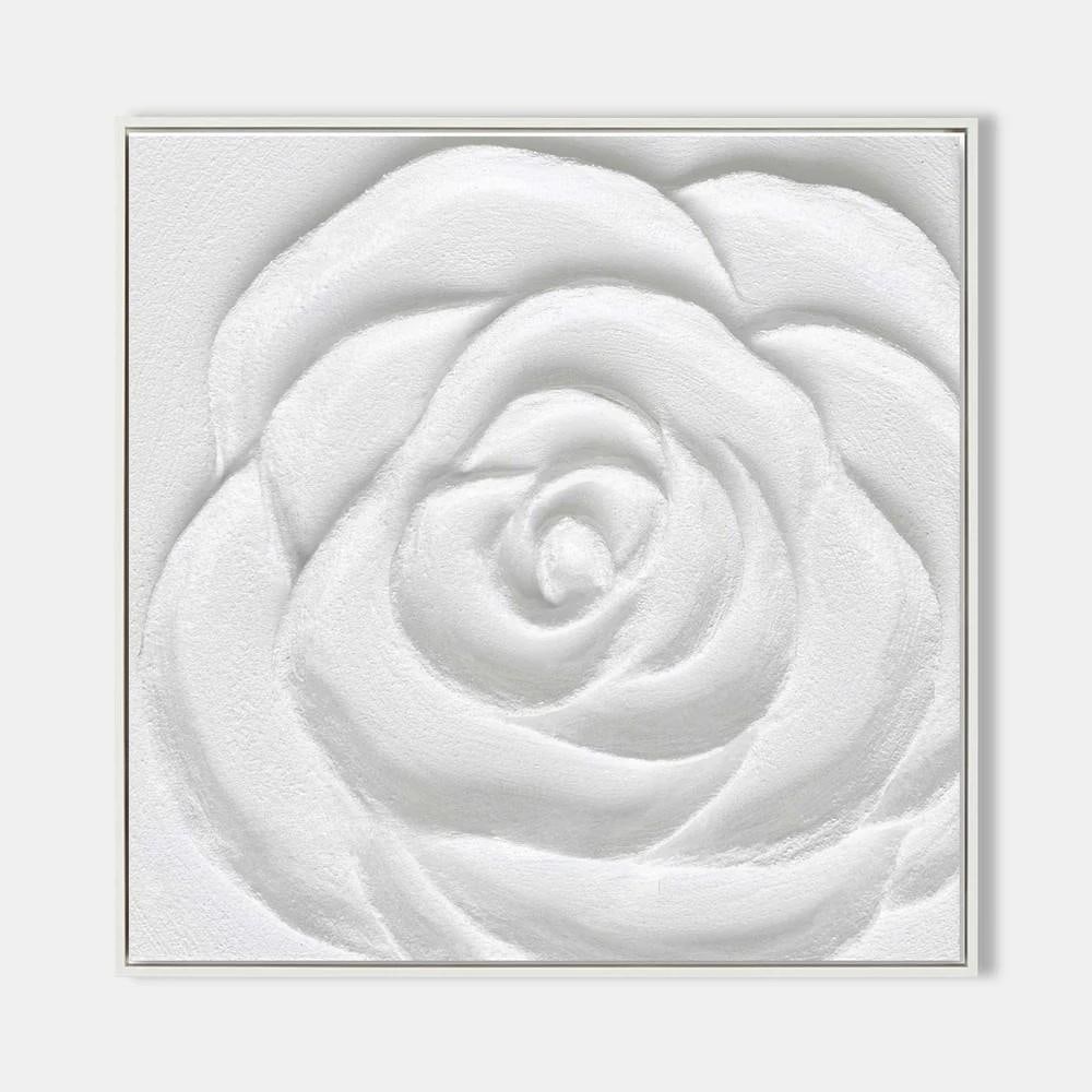 Framed White Flower Plaster Art Texture Canvas Painting: Framed White Flower Plaster Art Texture Canvas Painting Add a touch of elegance to your decor with this Framed White Flower Pastel Art Texture Canvas Painting. The soft, muted tones and intricate text