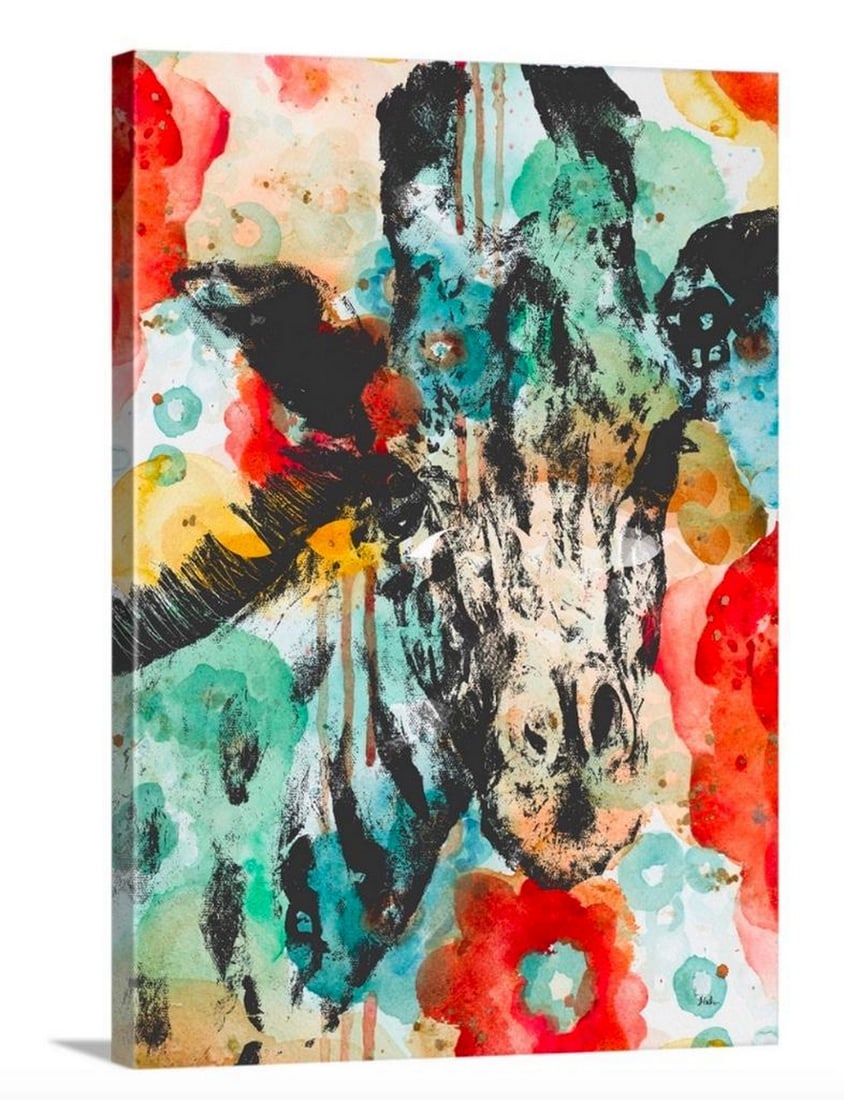 Vibrant Giraffe Canvas Reproduction: Vibrant Giraffe Canvas Reproduction Originally from Columbia, artist Patricia Pinto's 25 years of experience as a sculptor, muralist and professional painter is evident in her diverse art collecti