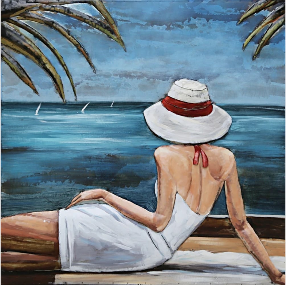 Woman Sun Bathing Three Dimensional Oil Painting (1 of 1)