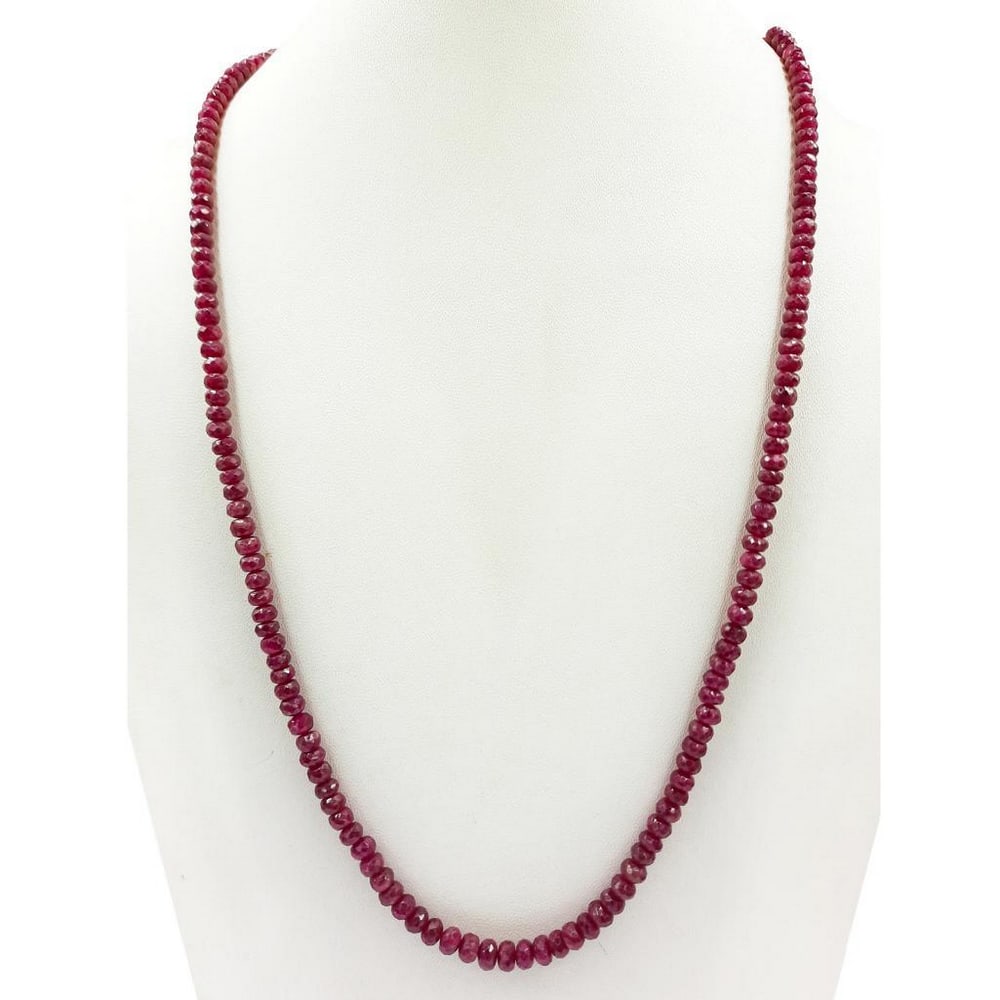 Ruby beads string: Ruby beads string Ruby faceted beads string, Beads diameter- 4.6 to 5.8 mm, Length of necklace- 45 cms View photos for further details.