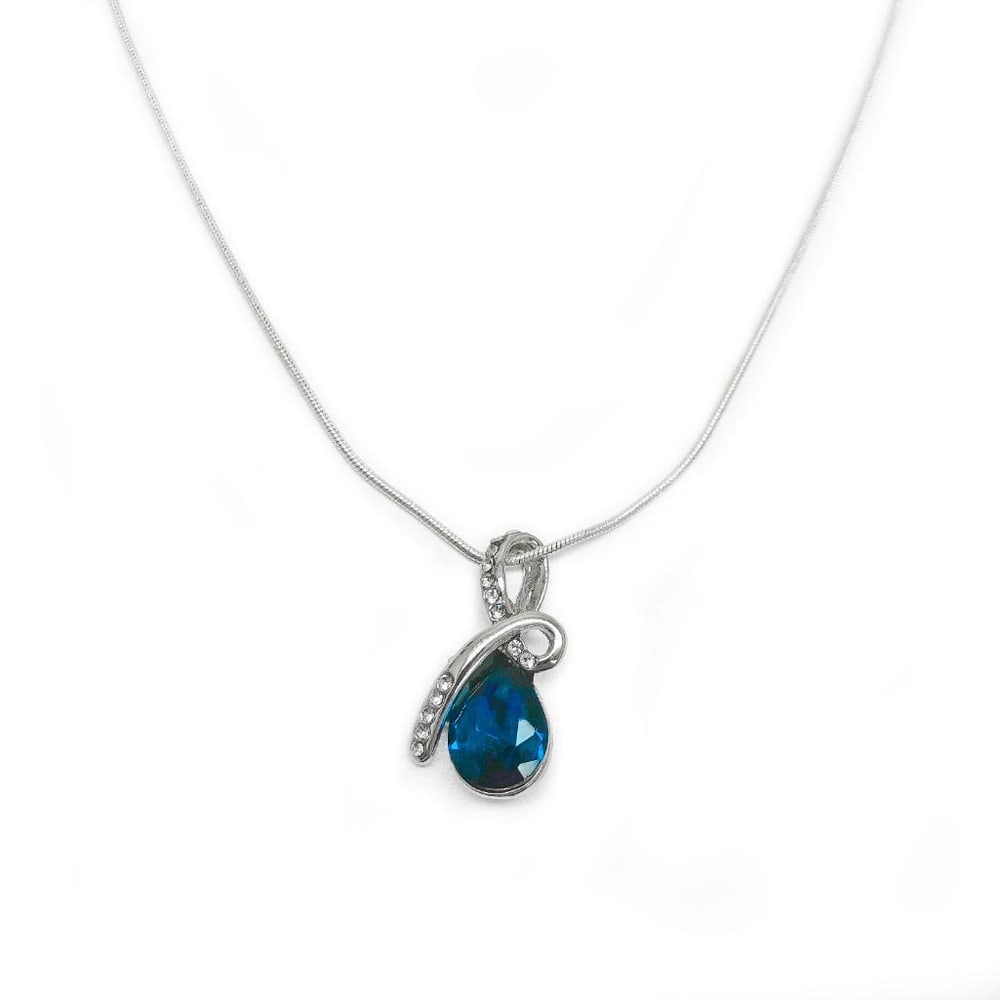 Mounted Blue Gemstone Pendant Accompanied With 925 Sterling Silver Necklace: Mounted Blue Gemstone Pendant Accompanied With 925 Sterling Silver Snake Link Necklace. View Photos For Further Details.