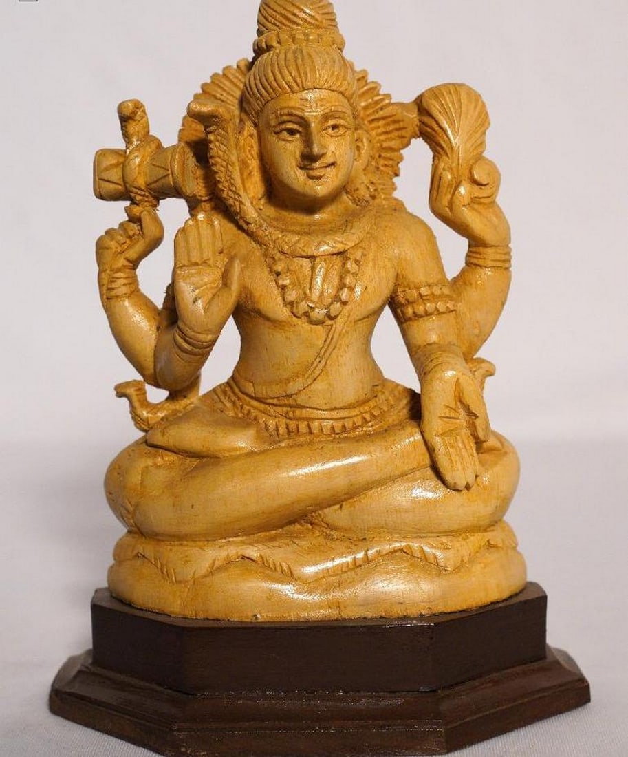 8" Lord Shiva Seated in Blessing Posture Handmade White Wood Figurine (1 of 4)