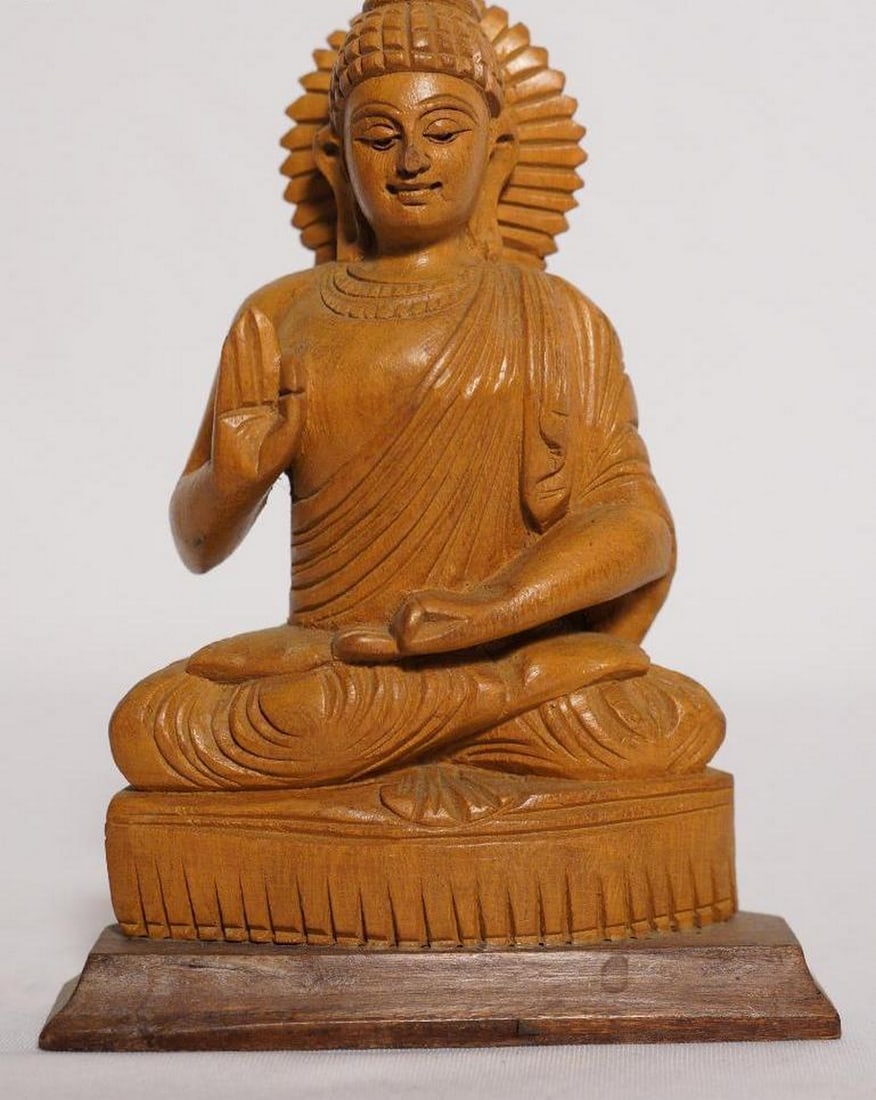 7" Lord Buddha Seated in Vitarka Mudra Handmade White Wood Figurine (1 of 4)