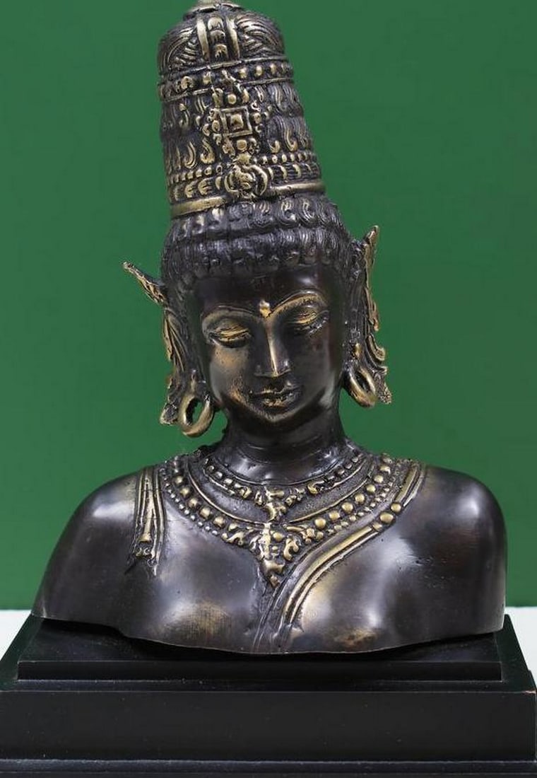 7" Goddess Parvati Bust on Wooden Stand (1 of 4)