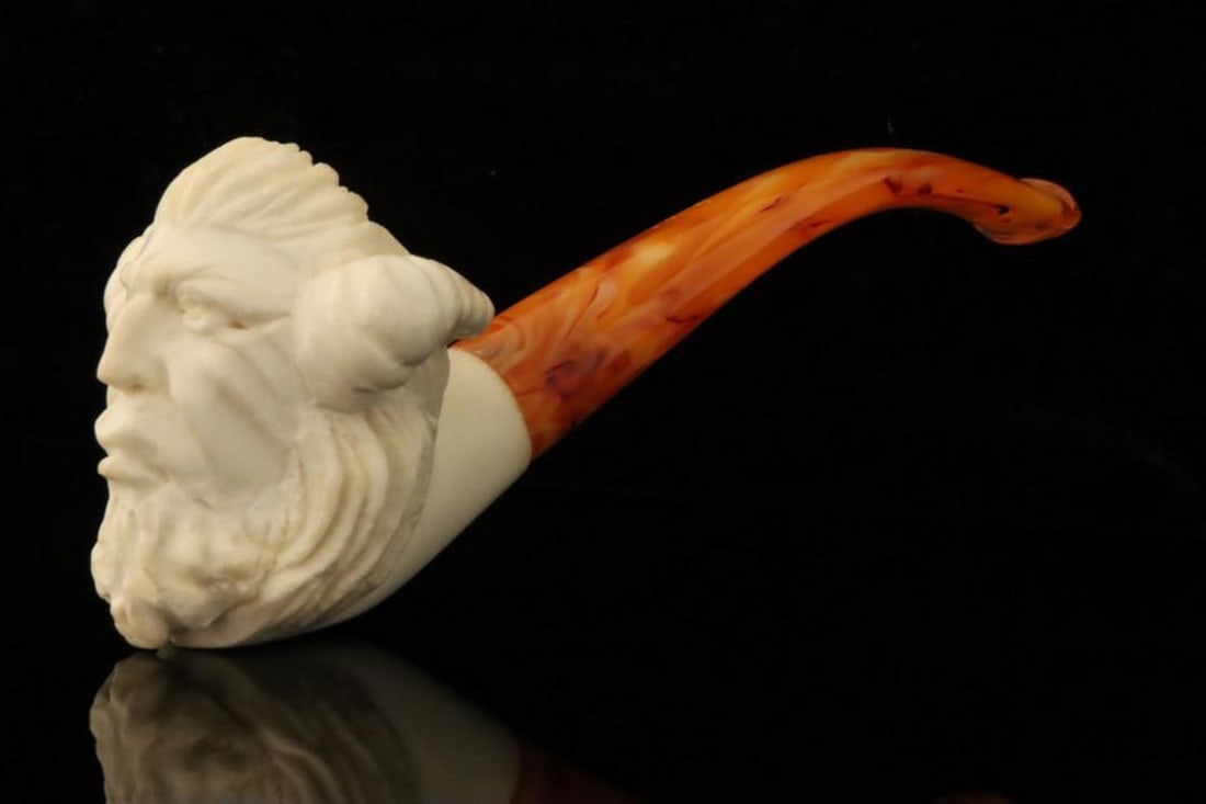 Devil Carved Meerschaum Pipe with Fitted Case - 2
