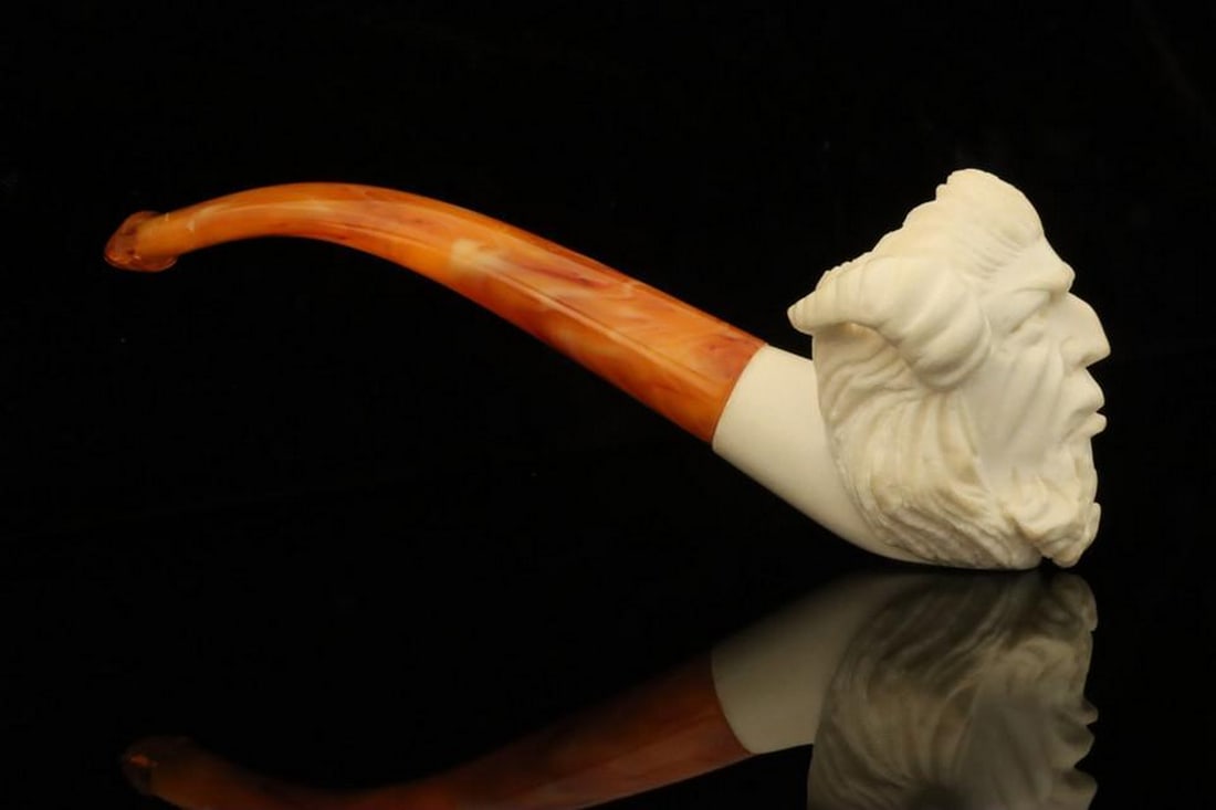 Devil Carved Meerschaum Pipe with Fitted Case - 3