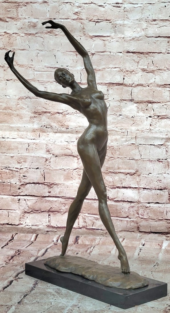 Dancer Bronze Sculpture by Cesaro - 22" x 12": Dancer Bronze Sculpture by Cesaro - 22" x 12" Introducing an Elegant Bronze Sculpture: This depiction of a dancer is meticulously handcrafted with careful attention to detail. The figure is ca
