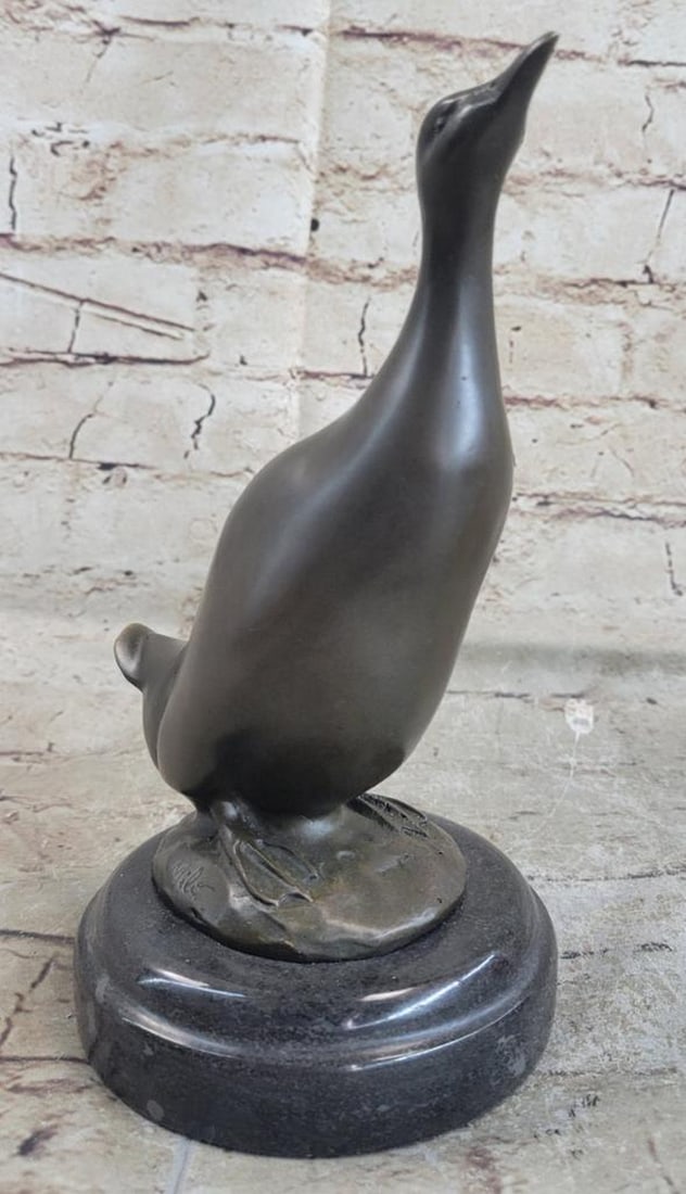 Adorable Duck Bronze Sculpture On Marble Base - 8" x 7" (1 of 3)